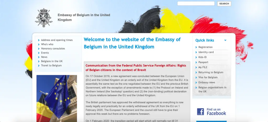 Belgium Schengen Visa UK - Website of the Embassy of Belgium in the United Kingdom screenshot